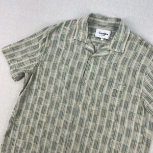 Corridor NYC Check Jacquard Short Sleeve Shirt Mens XL Blue/Beige Camp Collar